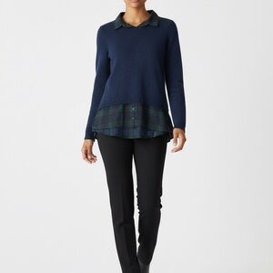 Adrianna Papell 2 In 1 Long Sleeve Collared Pullover Blue Women's L Sweater Top